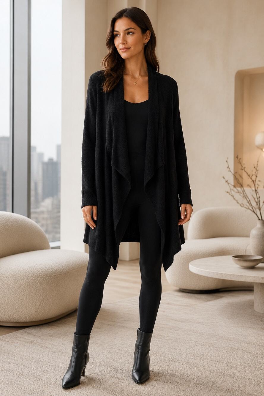 Cozy Luxe Lounge Quiet Luxury Barefoot Dreams Black Calypso Waterfall Cardigan